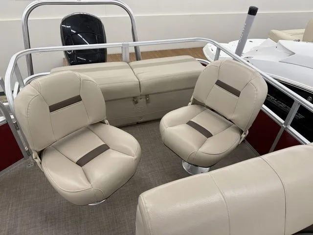 Slide: The Image of Interior of 2019 Sun Tracker SportFish 22 DLX with beige seats. - 23