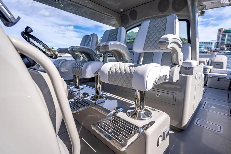 Slide: The Image of Luxurious seating on the 2024 HCB 53 Suenos boat, featuring elegant design and premium materials. - 47