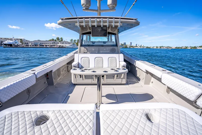 Slide: The Image of 2024 HCB 53 Suenos luxury boat interior with seating, on a sunny day at sea. - 67