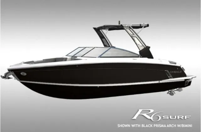 The Image of 2026 Cobalt R6 Surf boat with black Prisma arch. - 1