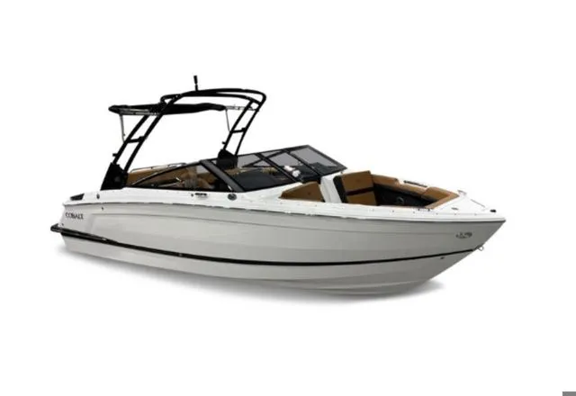 Slide: The Image of 2026 Cobalt R4 boat with sleek design and black wakeboard tower. - 8