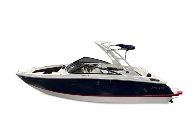 Slide: The Image of 2026 Cobalt R6 boat, sleek design, white and blue. - 3