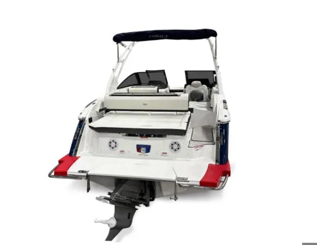 Slide: The Image of Rear view of 2026 Cobalt R6 boat with open deck. - 5