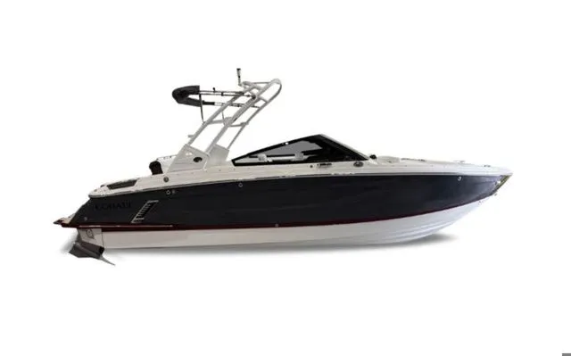 Slide: The Image of 2026 Cobalt R4 Surf boat, side view, black and white design. - 5