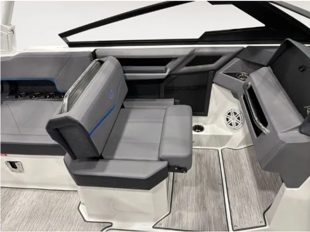 Slide: The Image of Interior of 2026 Cobalt R4 Surf with gray seating and modern design. - 8