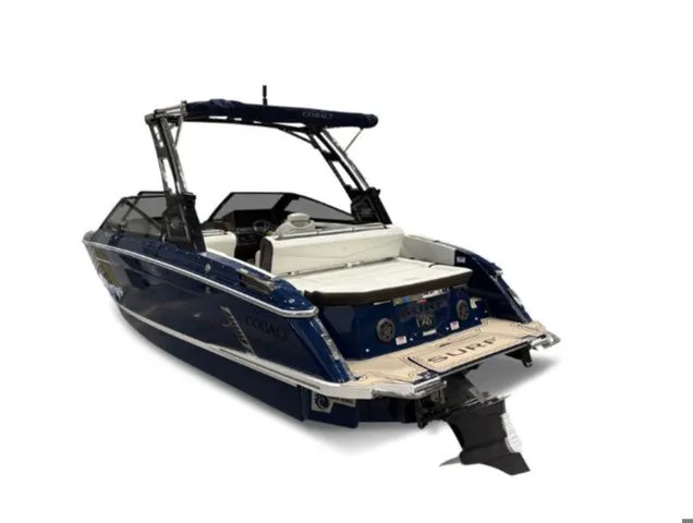 Slide: The Image of Cobalt R4 Surf 2026 boat, blue, rear view, modern design. - 3