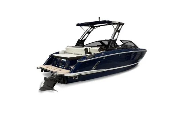 Slide: The Image of 2026 Cobalt R4 Surf boat, luxury design, blue, rear view. - 5