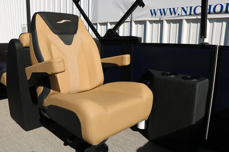 Slide: The Image of Luxurious tan seat in 2026 Evotti 525 QL Tri-Toon boat interior. - 41