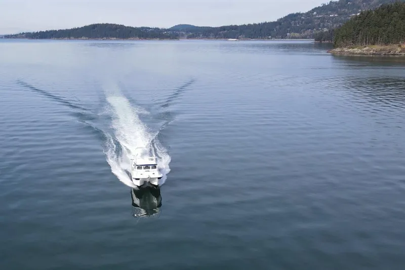 Slide: The Image of 2026 Sea Sport Pacific 3200 cruising on calm waters with scenic island backdrop. - 30