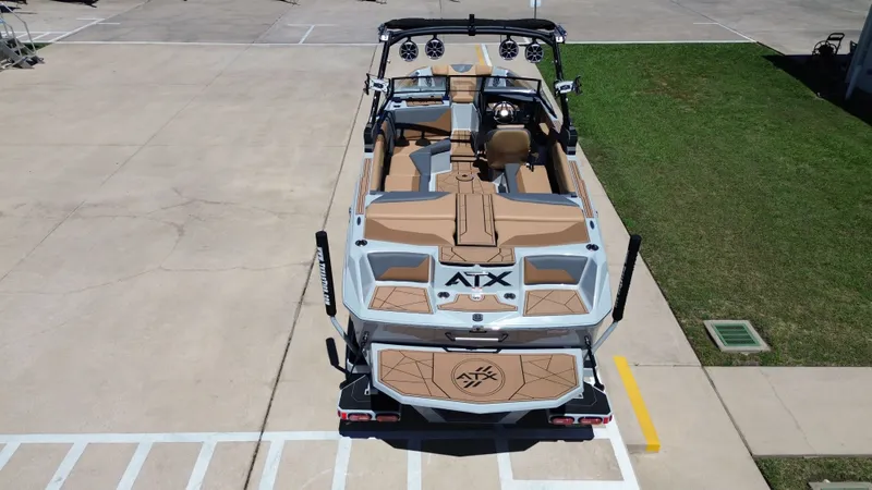 Slide: The Image of 2024 ATX TYPE S boat on parking lot, rear view. - 13