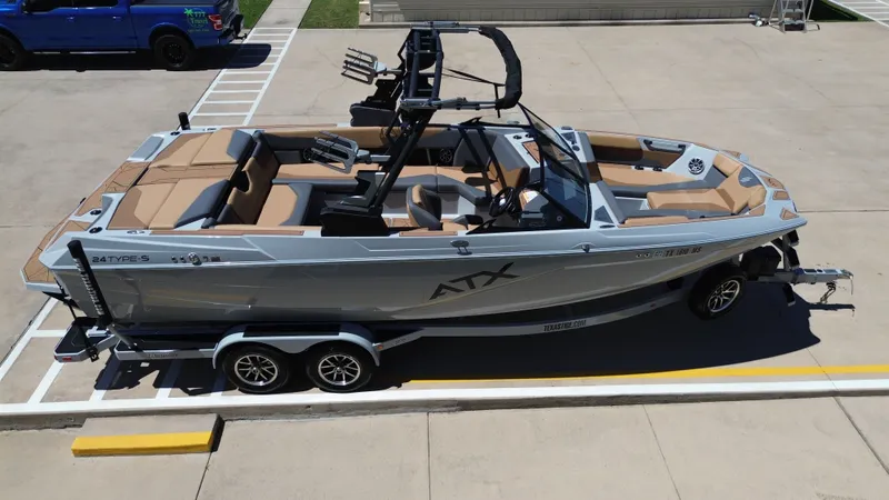 Slide: The Image of 2024 ATX TYPE S boat on trailer, side view. - 15