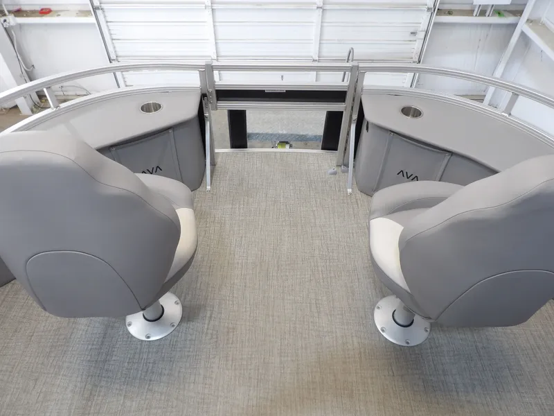 Slide: The Image of Interior of Avalon Venture 85 Rear Fish 2026 with gray seating. - 5