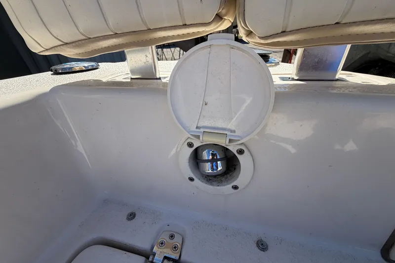 Slide: The Image of 2017 Sea Chaser 24 HFC boat interior detail with open hatch and seating. - 37