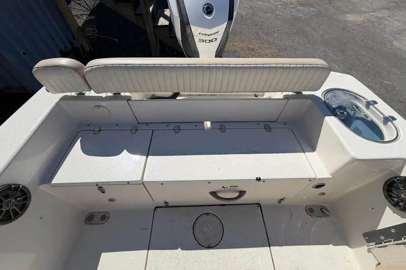 Slide: The Image of 2017 Sea Chaser 24 HFC boat interior with seating and storage compartments. - 39