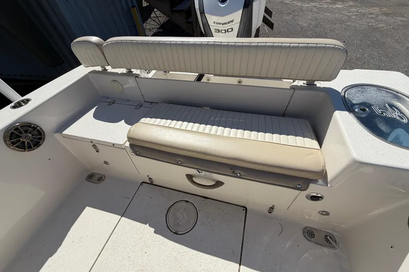Slide: The Image of 2017 Sea Chaser 24 HFC boat interior with seating and storage compartments. - 44