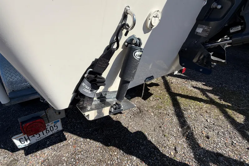 Slide: The Image of 2017 Sea Chaser 24 HFC boat trailer hitch and license plate detail. - 8