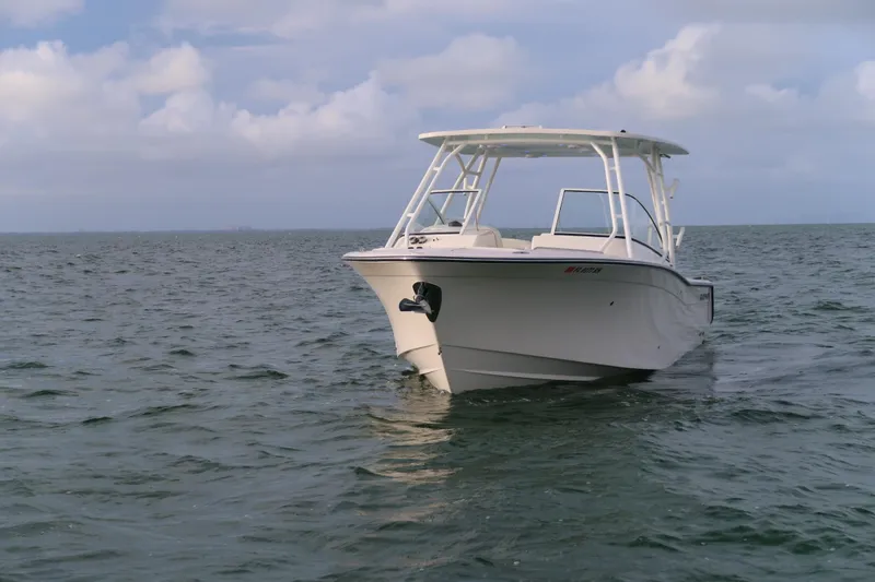 Slide: The Image of 2018 Grady-White Freedom 307 boat on open water under cloudy sky. - 33