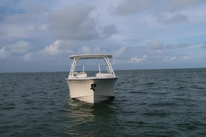 Slide: The Image of Grady-White Freedom 307 boat on open sea, 2018 model. - 5