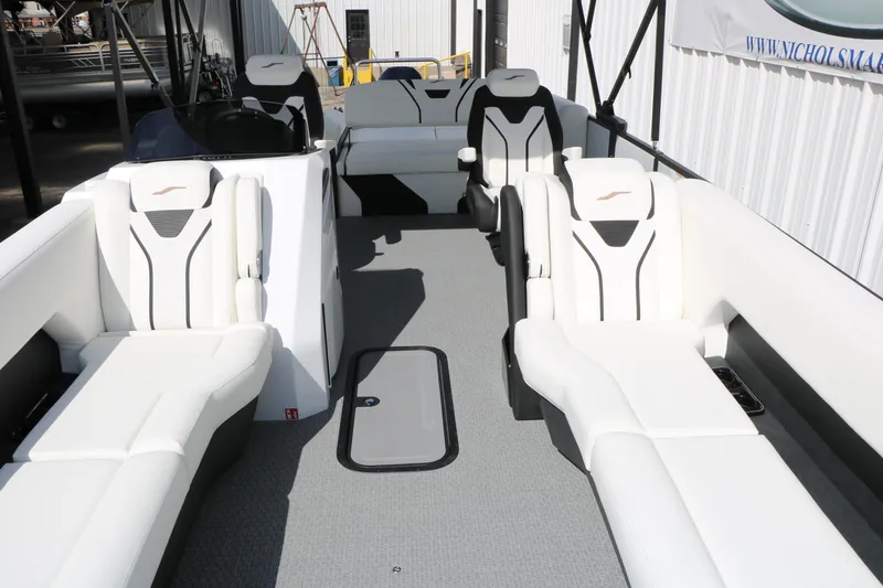 Slide: The Image of Luxurious interior of 2026 Evotti 725 CS Tri-Toon boat with modern seating design. - 31