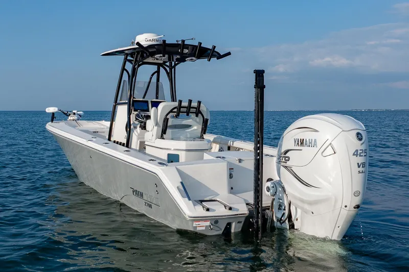 Slide: The Image of 2023 Pathfinder 2700 Open boat with Yamaha engine on calm ocean waters. - 14