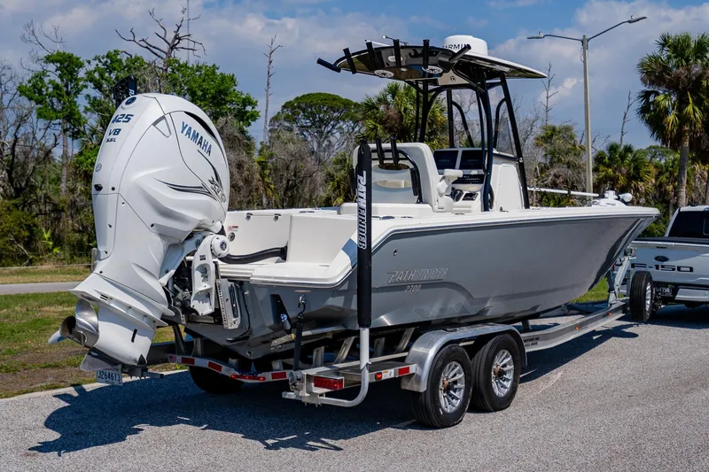 Slide: The Image of 2023 Pathfinder 2700 Open boat with Yamaha engine on trailer. - 3