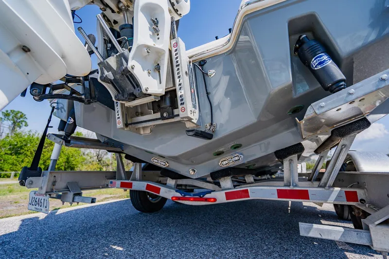 Slide: The Image of 2023 Pathfinder 2700 Open boat on trailer, showcasing hull and equipment details. - 5
