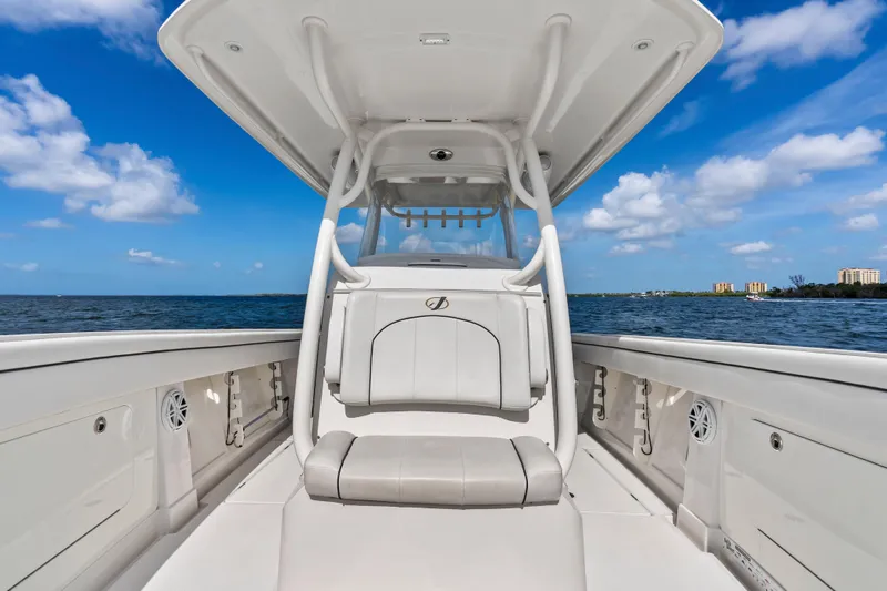 Slide: The Image of 2015 Jupiter 34 HFS boat interior with ocean view and blue sky. - 16