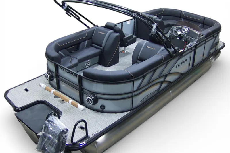Slide: The Image of 2026 Sylvan MIRAGE X-3 pontoon boat with sleek design and luxurious seating. - 3