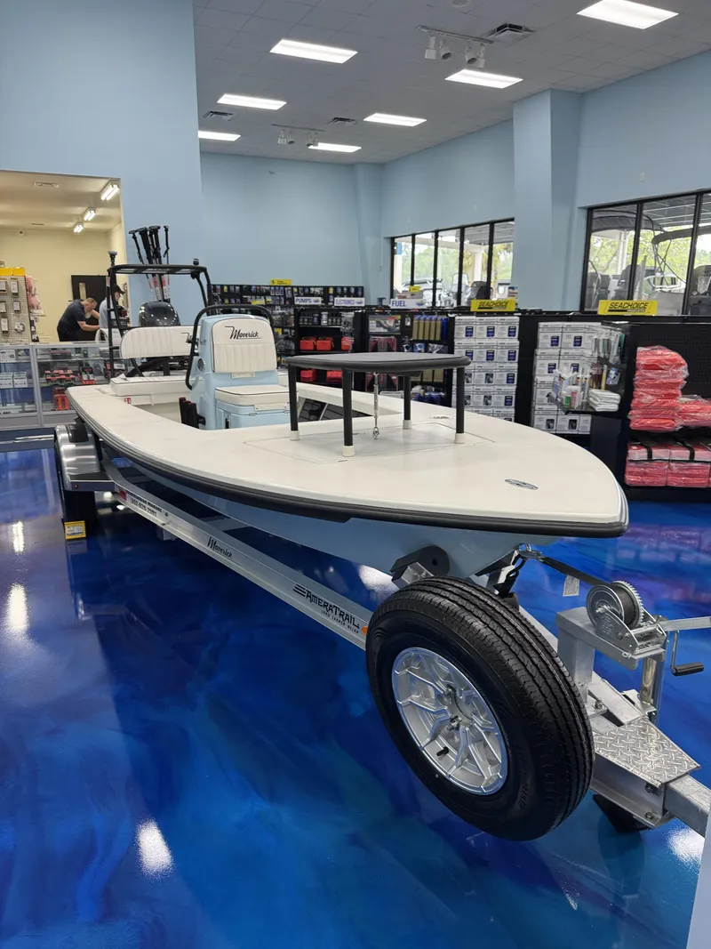 Slide: The Image of 2026 Maverick HPX-S boat in showroom on trailer. - 3