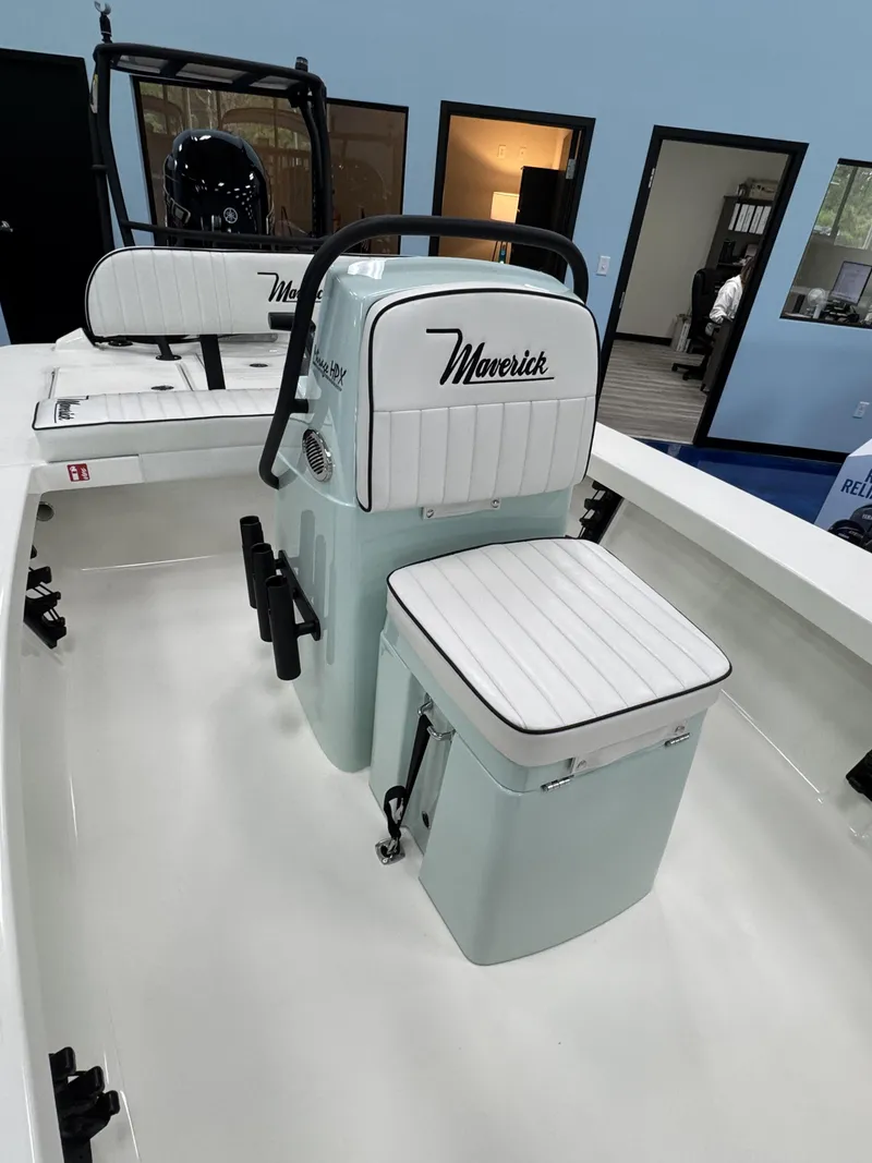 Slide: The Image of 2026 Maverick HPX-V boat with white seating and interior. - 7