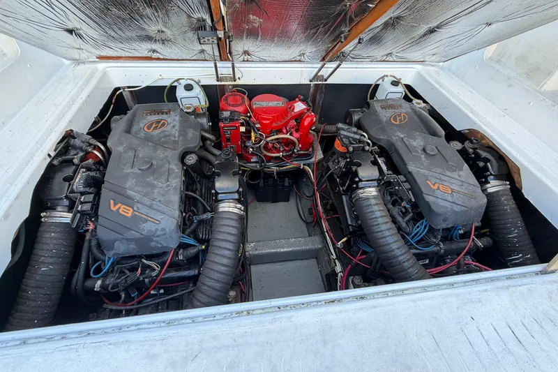 Slide: The Image of Twin V8 engines in a 1973 Chris-Craft 30 Tournament FB boat. - 27