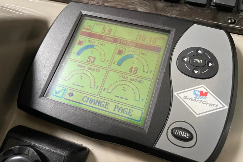 Slide: The Image of SmartCraft display on 2007 Sea Ray 440 Express showing fuel levels and system status. - 18