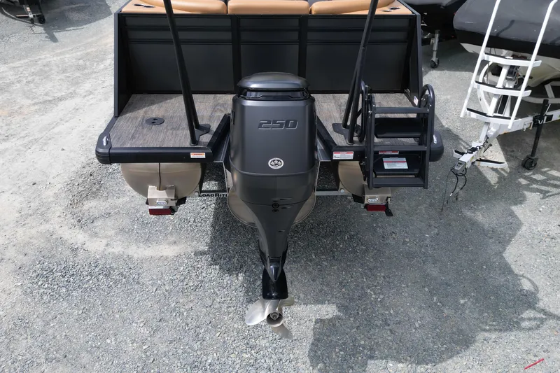 Slide: The Image of Rear view of 2025 Viaggio Lago X-U 24 boat with powerful outboard motor. - 12