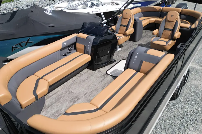 Slide: The Image of Luxurious 2025 Viaggio Lago X-U 24 pontoon boat with spacious seating and modern design. - 5