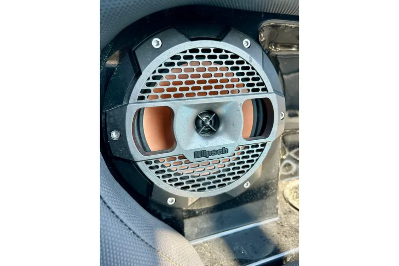 Slide: The Image of Close-up of Klipsch speaker in 2021 MasterCraft NXT24 boat interior. - 41