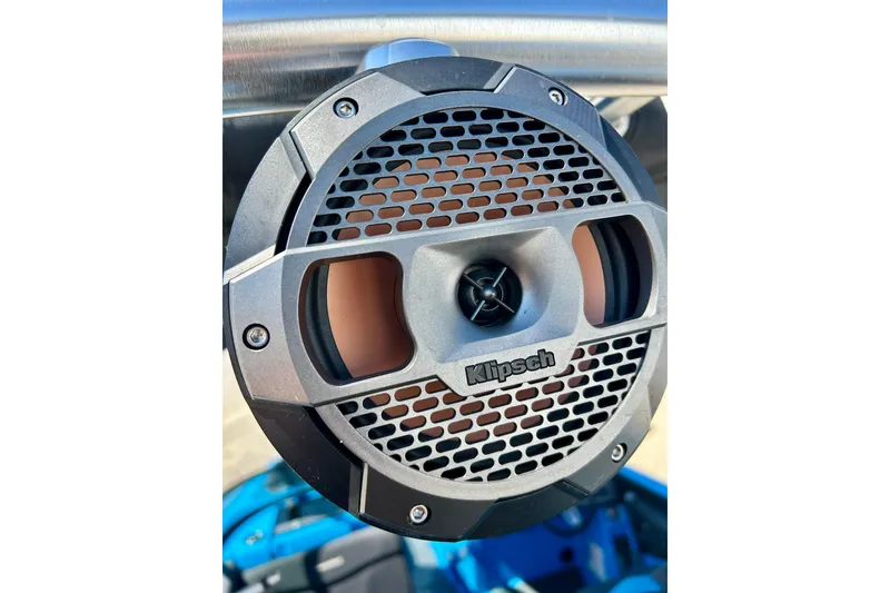 Slide: The Image of Close-up of a Klipsch speaker on a 2021 MasterCraft NXT24 boat. - 62