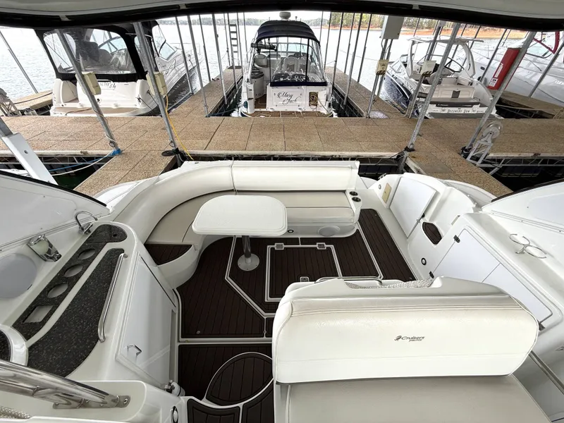 Slide: The Image of Interior of a 2008 Cruiser Yachts 420 with elegant seating arrangement. - 15