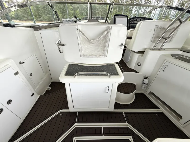 Slide: The Image of Interior of a 2008 Cruiser Yachts 420 with sleek design features. - 21
