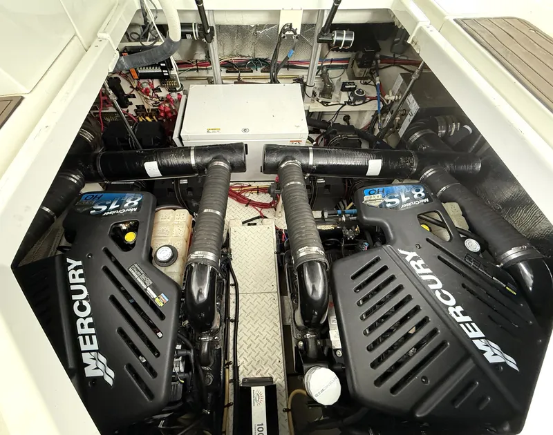 Slide: The Image of Engine room of a 2008 Cruiser Yachts 420 with Mercury engines. - 38