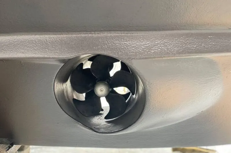 Slide: The Image of Close-up of a 2000 Silverton 453 Motor Yacht's bow thruster propeller. - 41
