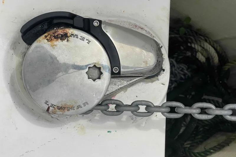 Slide: The Image of Lewmar windlass on a 2000 Hunter 410 yacht with anchor chain. - 76