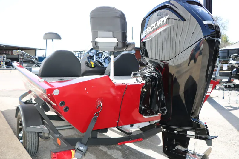 Slide: The Image of 2020 Bass Tracker 175 TXW with Mercury engine, red exterior view. - 7