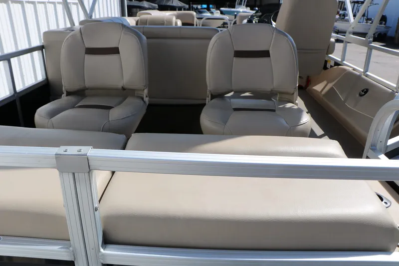 Slide: The Image of Interior of 2019 Sun Tracker Sport 22 Fish Deluxe with beige seating. - 29