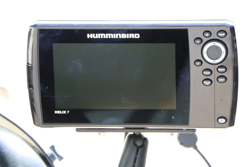 Slide: The Image of Humminbird Helix 7 fish finder on 2019 Sun Tracker Sport 22 Fish Deluxe. - 44
