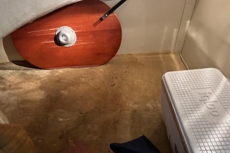 Slide: The Image of Interior of a 2005 Monterey 250 Cruiser with cooler and wooden panel. - 15