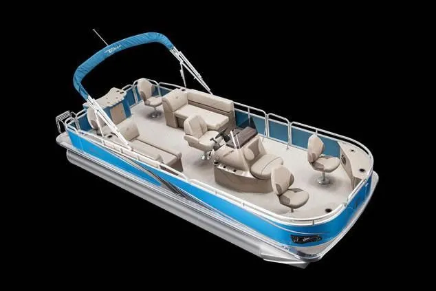 Slide: The Image of 2019 Tahoe Pontoon GT CC Fish boat, blue, 23 feet, interior view. - 3