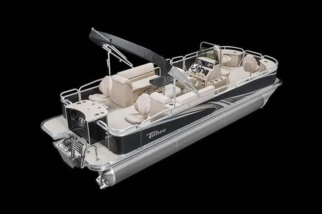 Slide: The Image of 2019 Tahoe Pontoon GT CC Fish 23' boat, luxurious design, black and beige upholstery. - 4
