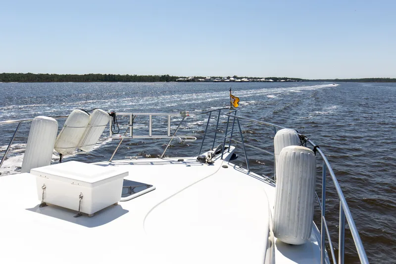 Slide: The Image of Deck view of Navigator 5600 Sundance Pilothouse yacht, year 1997. - 43