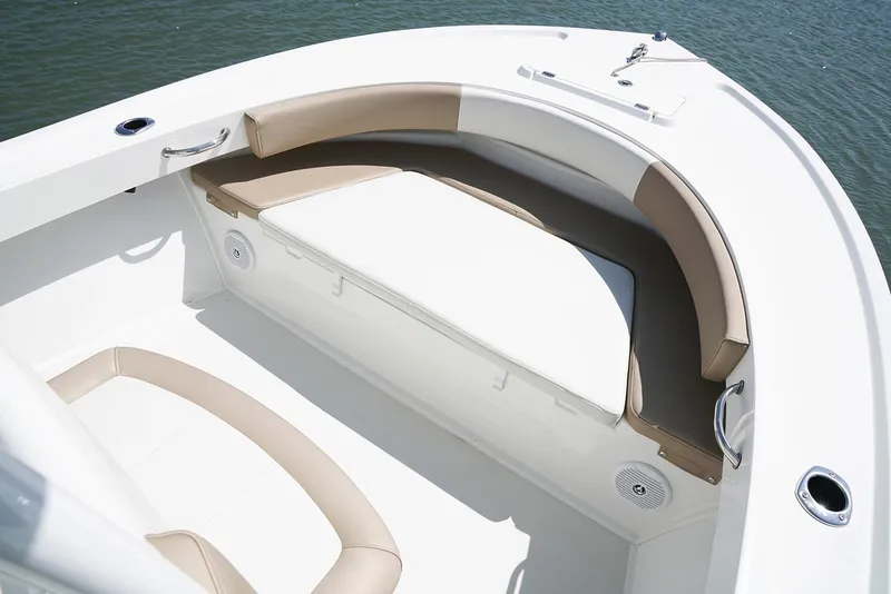 Slide: The Image of Manufacturer Provided Image: Parker 23 Special Edition 2019 boat interior with cushioned seating and storage. - 9