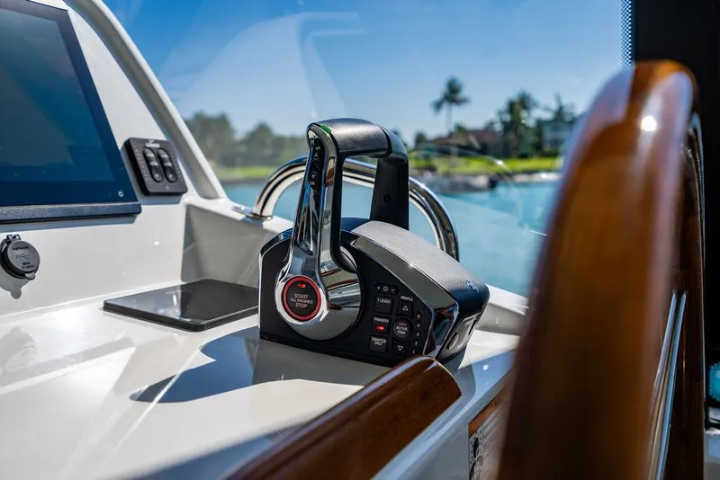 Slide: The Image of 2024 MJM 4 yacht helm with sleek, modern controls. - 40